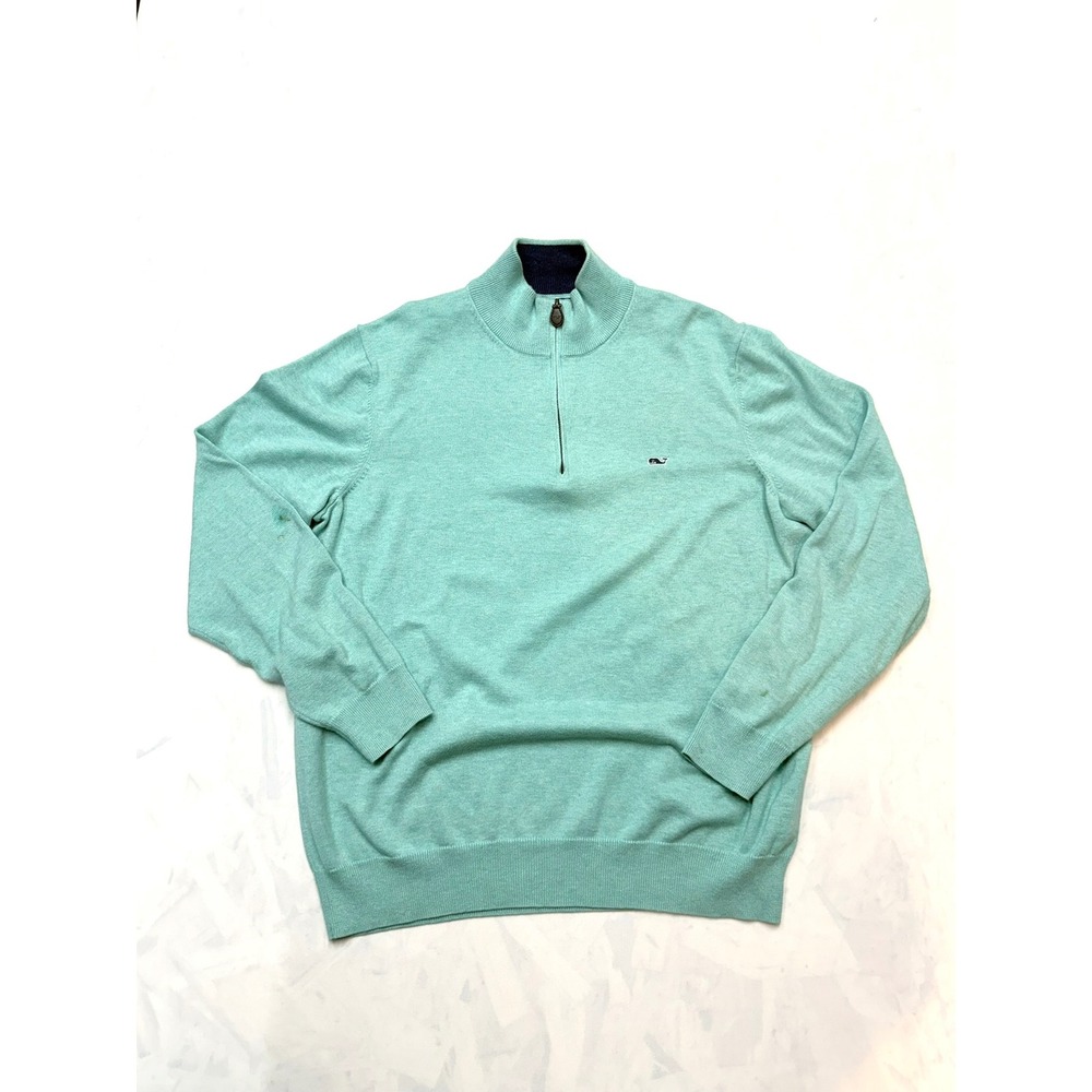 VINEYARD VINES Mens Medium Green Knit Long Sleeve 1/4 Zip Pullover Sweater XX5
